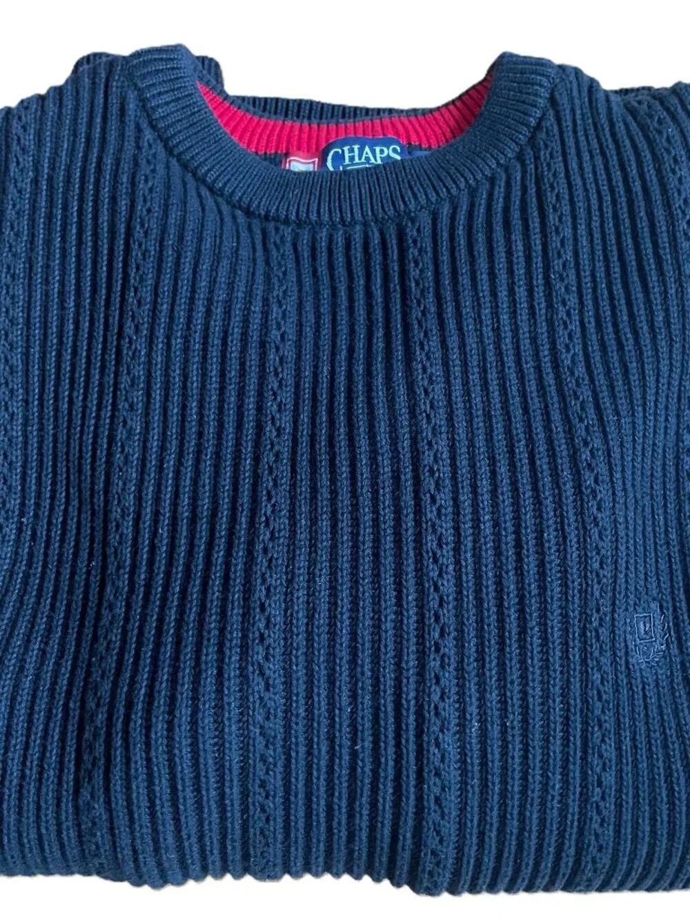 Vintage Chaps Ralph Lauren Cable Cotton Pullover Crewneck Sweater XL Black